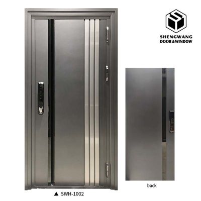 ป้องกันการขโมย พาวเดอร์เคลือบปลาย Modern Aluminum ประตูเข้า ร้านค้าเทา