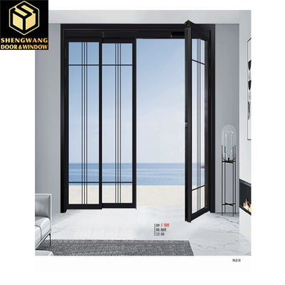 ผสมอลูมิเนียม PT Door 2.1m Double Glazing Black Aluminum Patio Doors ประตูลานหลังบ้าน